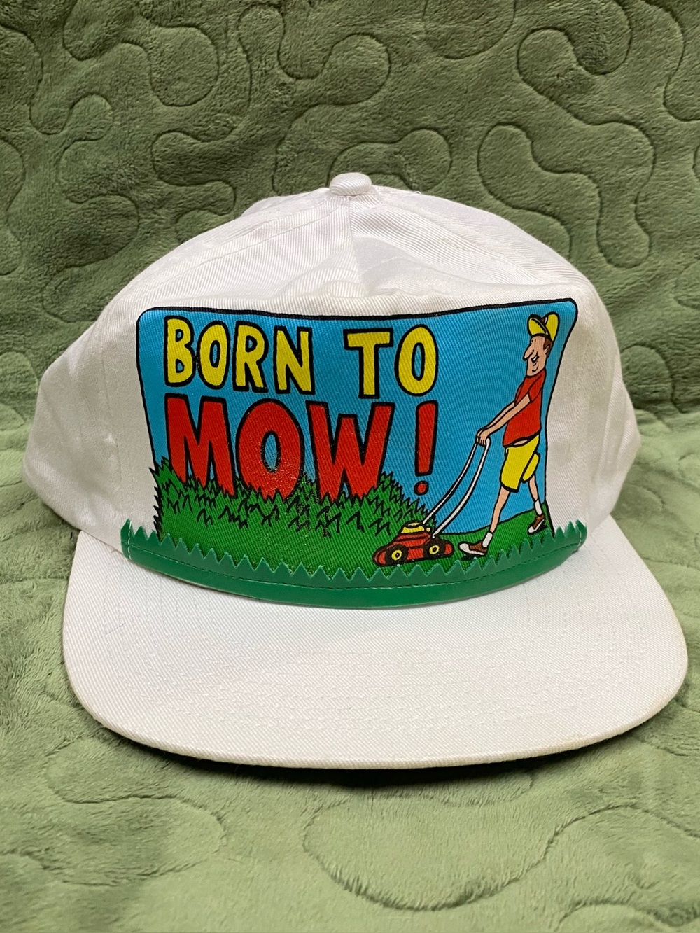Vintage 90s Novelty Born To Mow Snapback Trucker Hat White, Avon Products